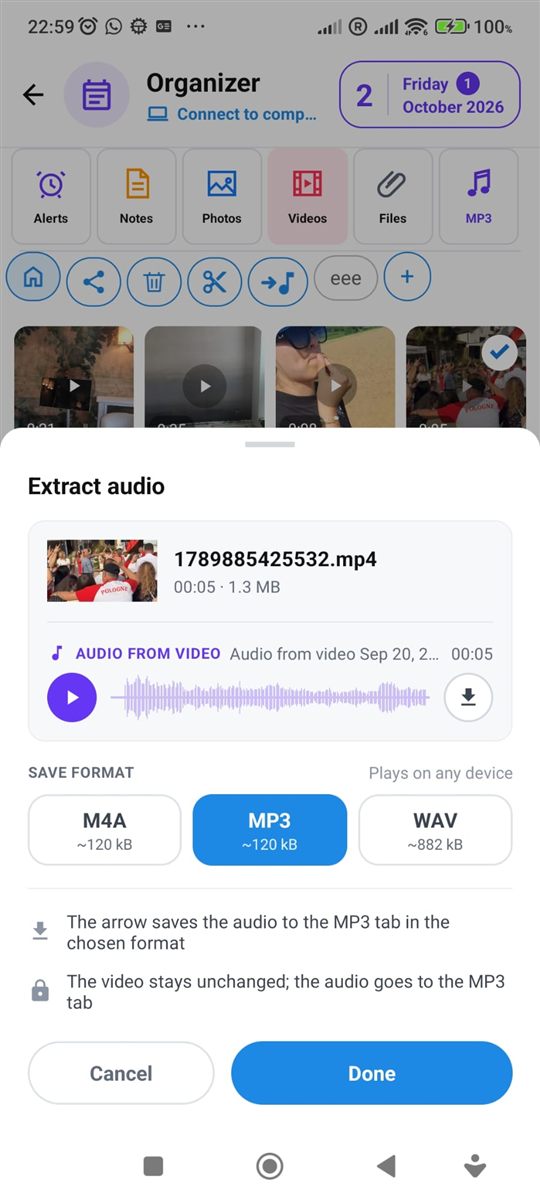 Extracting audio from a video in PhoneMe