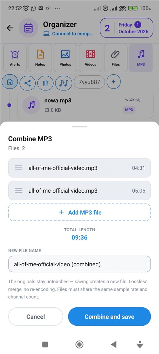 Combining MP3 files in PhoneMe