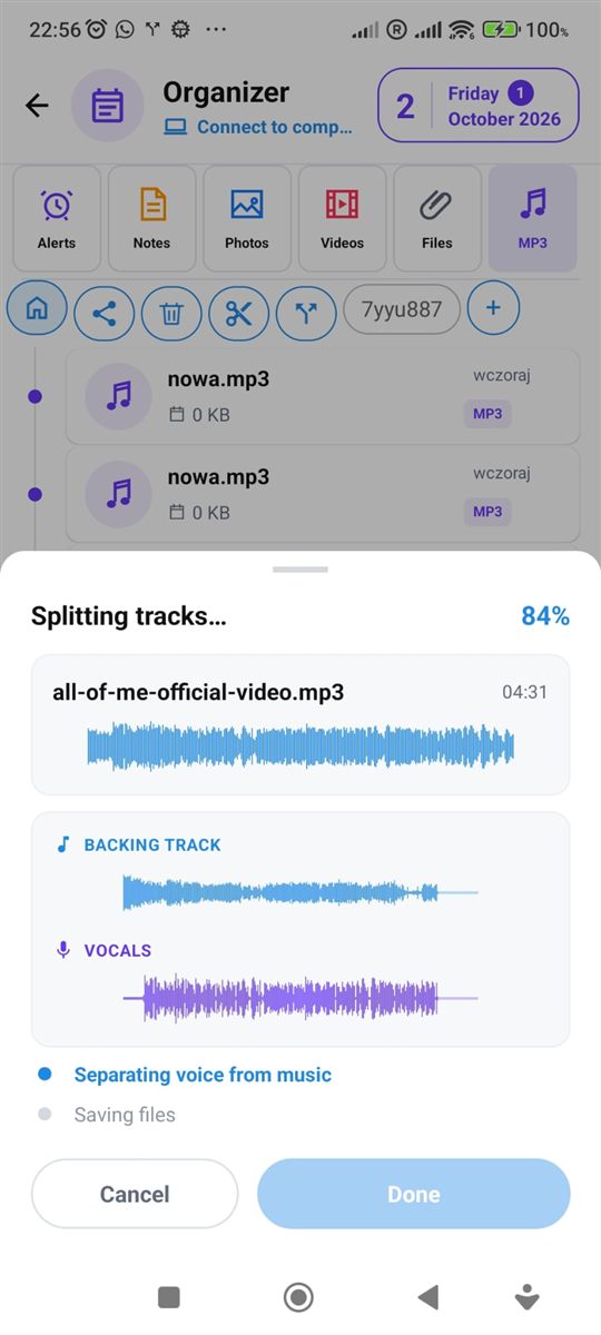 Splitting a song into vocals and backing track in PhoneMe