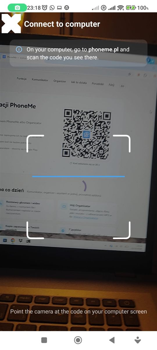 Connect to computer – scanning the code on phoneme.pl